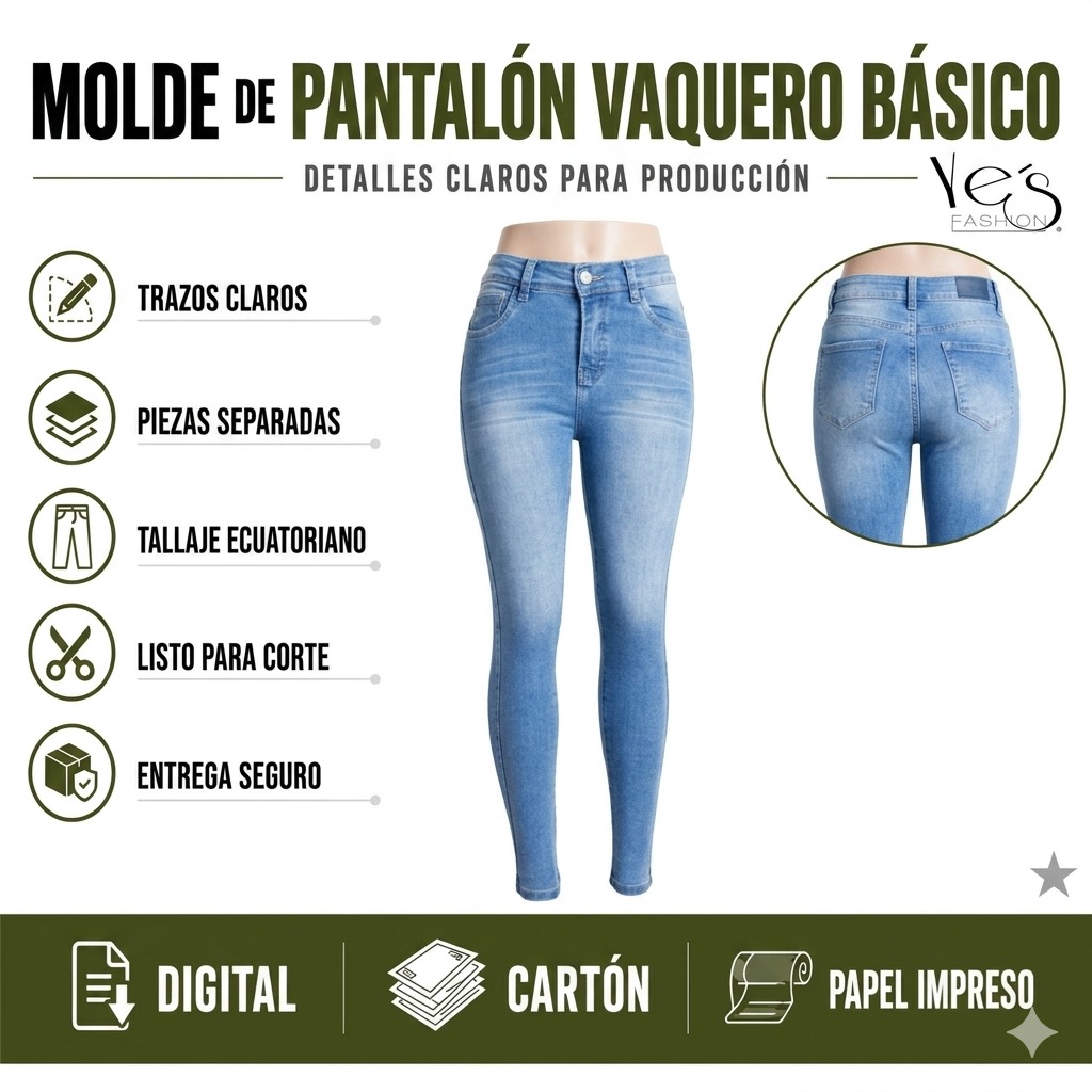 Molde Skinny Pantalón Clásico Jeans Denim Mujer 6-8-10-12-14