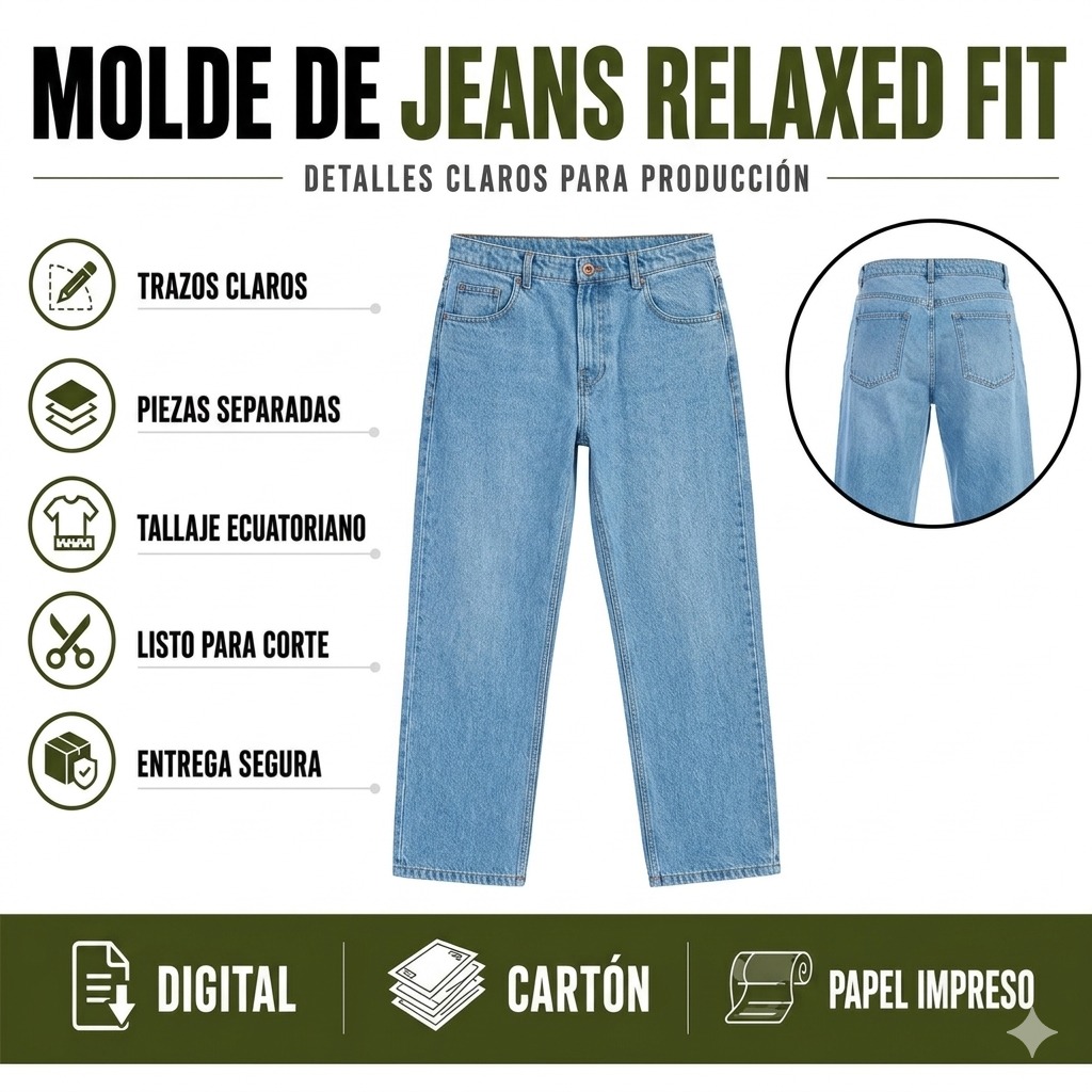 Molde Wide Leg Pantalón Clásico Jeans Denim Hombre 28-32-34-34-36