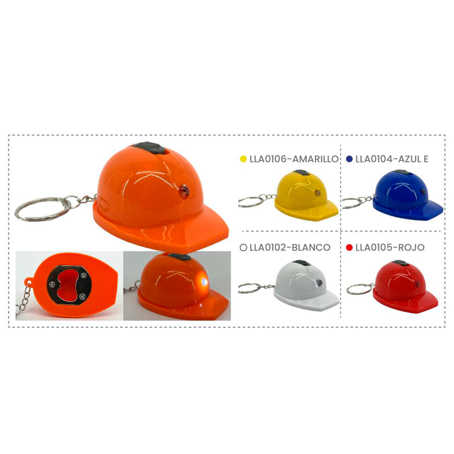 Llavero Tipo Casco de Seguridad con Luz LED (X CAJA/1000PCS) – Ideal para Merchandising Corporativo Agencia Textil