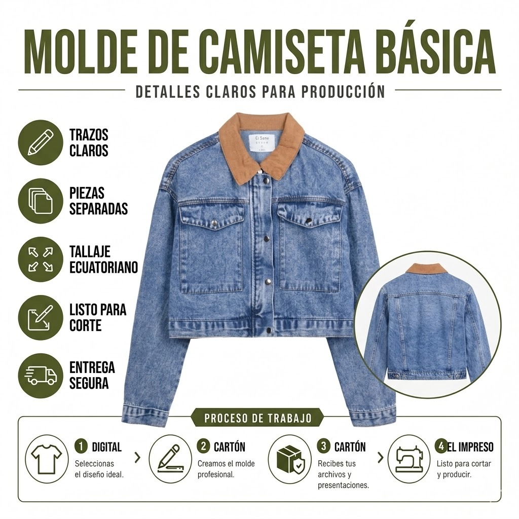 Molde Chompa Clásica Jeans Denim Mujer S-M-L-XL