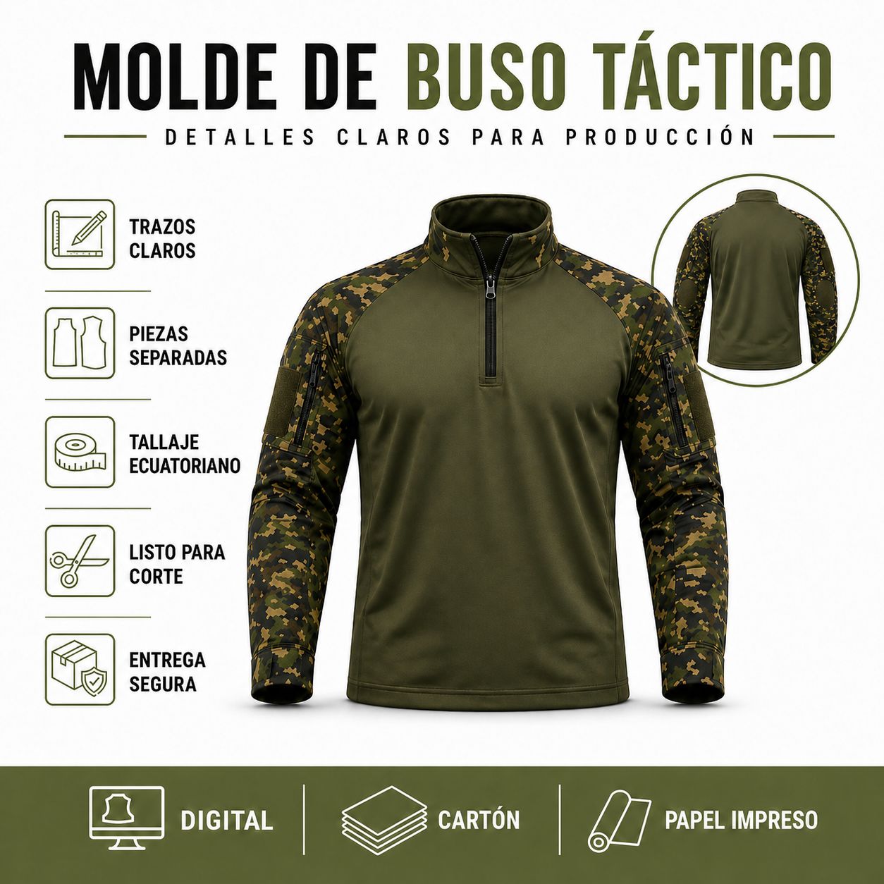 Molde Buso Tactico Militar S-M-L-XL