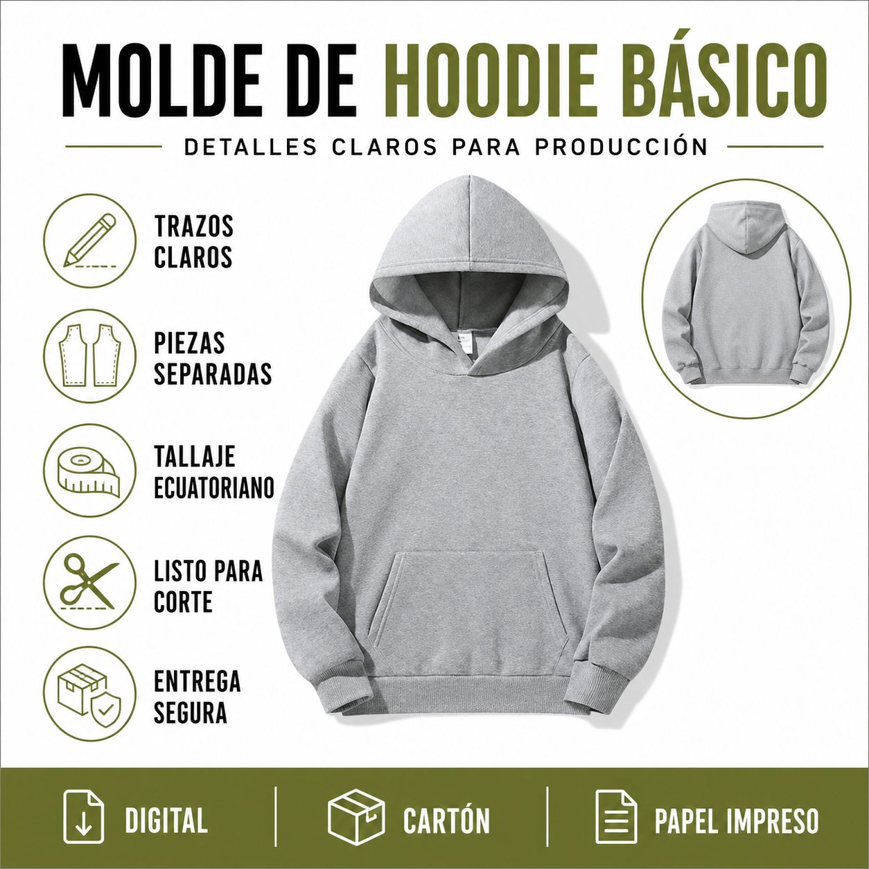 Molde Hoddie Básico S-M-L-XL