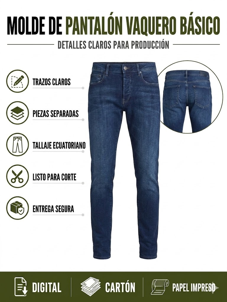 Molde Skinny Pantalón Clásico Jeans Denim Hombre 28-32-34-34-36