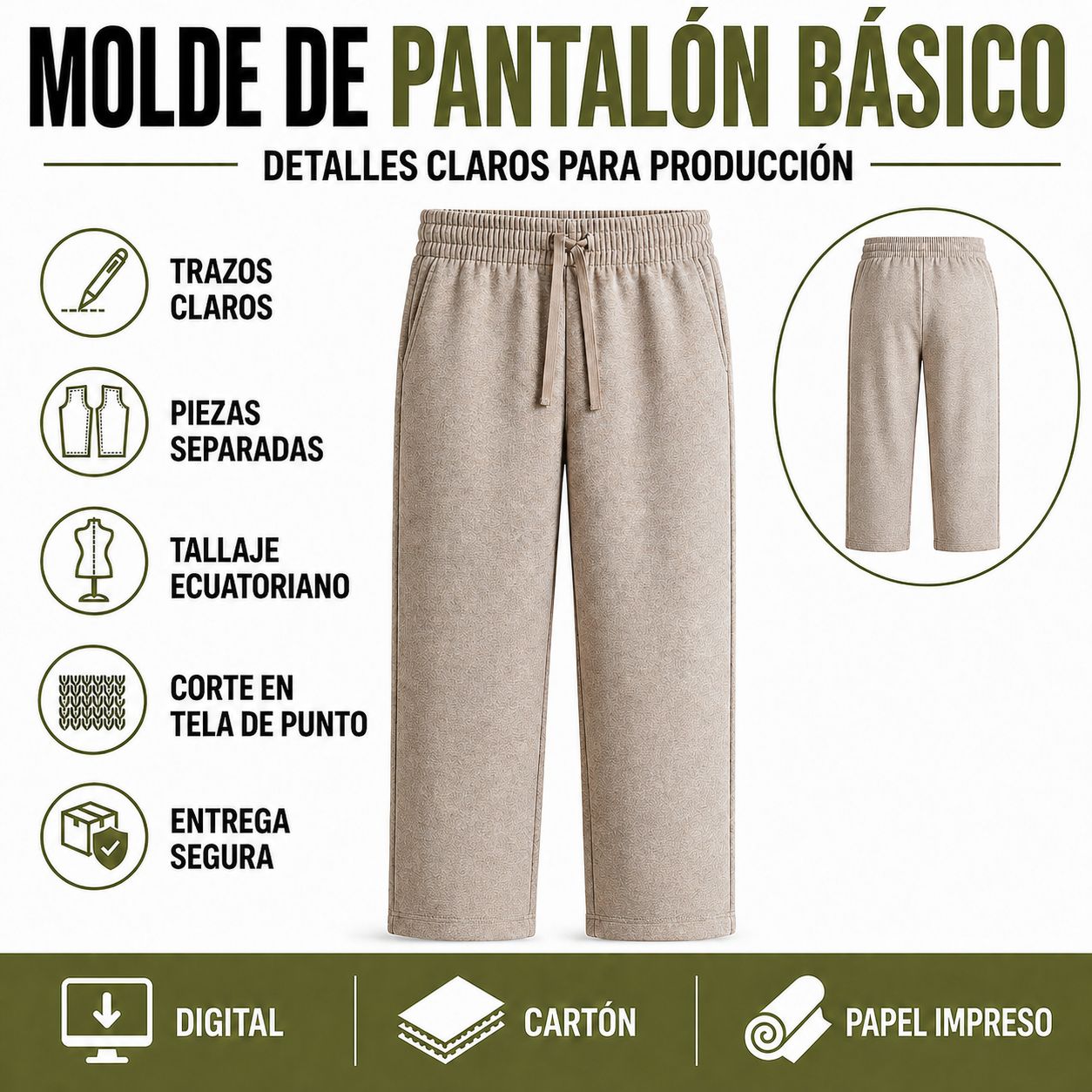 Molde Pantalón Básico S-M-L-XL