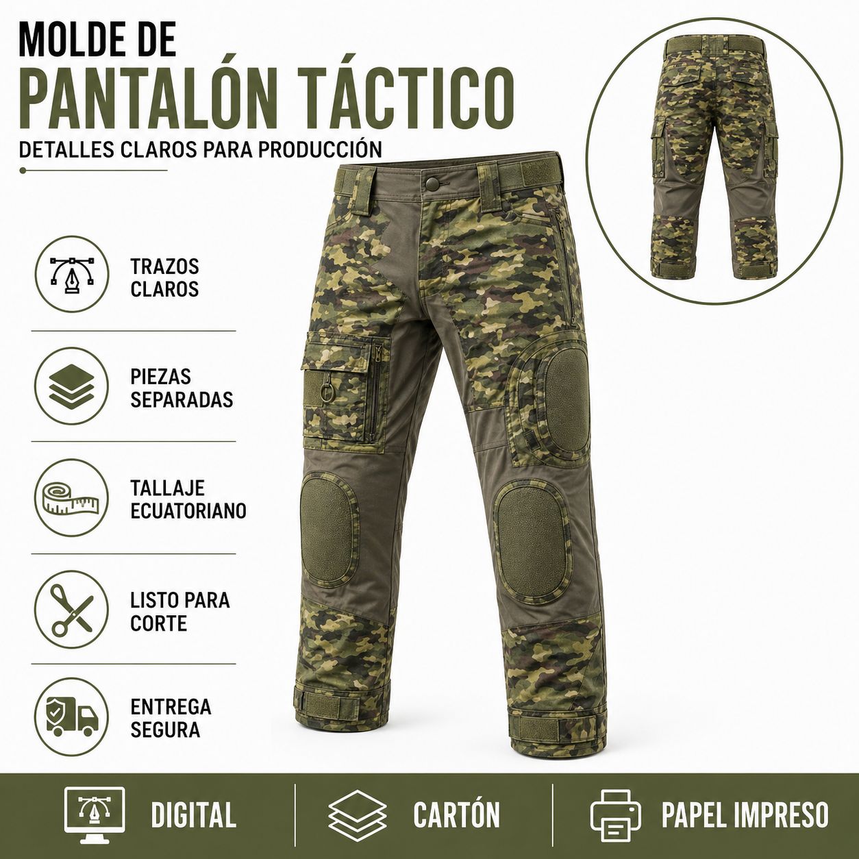 Molde Pantalón Táctico Militar S-M-L-XL